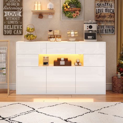 Mobile TV 140 x 30 x 82 cm con 3 cassetti, 5 vani, LED, MDF bianco DESVIAE (1/5)