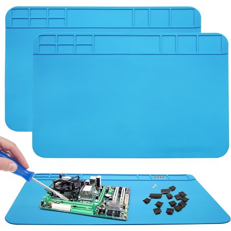 Tappetino per saldatura in silicone da 30 x 20 cm, confezione da 2, resistenza all'isolamento termico 500°C, per la riparazione della fotocamera del telefono cellulare (blu)