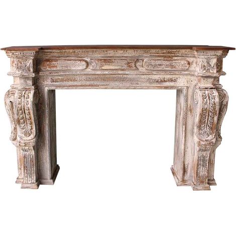 Recibidor de madera tallada artesanal envejecido blanco 149x33x98