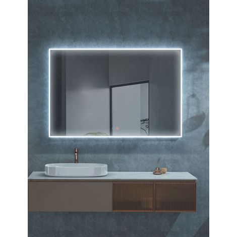 Miroir de salle de bain carré avec cadre éclairé  Modèle BOSTON Blanc 80x80 [ LEDIMEX® ]