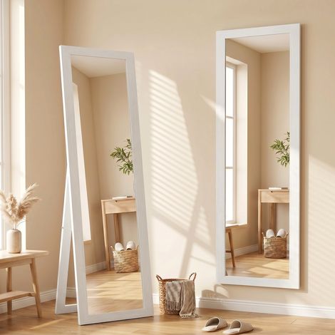 Mirroir de Corps Entier 157x37 cm avec Cadre en MDF Mirroir de Pied Incliné ou Suspendu Blanc Marbré (1/5)