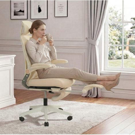 MEUBLIV Ergonomischer klappbarer Bürostuhl 62 x 48,5 x 129 cm creme – klappbare Rückenlehne (1/5)