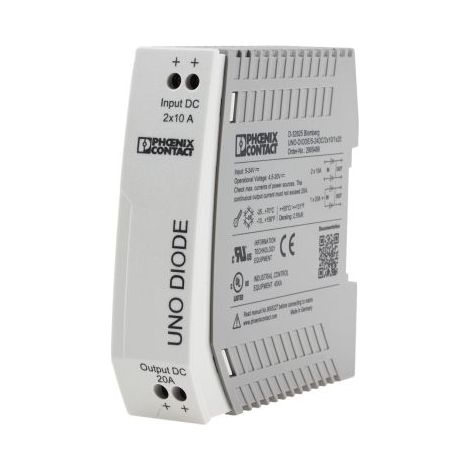Module de Redondance pour Connexion parallèle de deux unités d'alimentation, UNO-DIODE/5-24DC/2X10/1X20 ( Prix pour 1 )