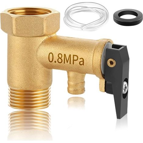 Sicherheitsventil 1/2" – 0,8 MPa, Messing, mit Silikonschlauch und Dichtung (1/5)