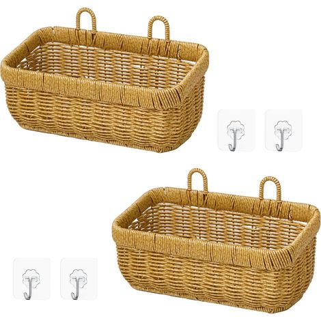 Panier à Stocker En Rotin à Suspendre Panier Suspendu Osier Tissé Panier Mural Osier de Avec Crochet(28x16x13cm) (1/5)