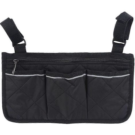 Bolsa de almacenamiento para silla de ruedas KINZON 1, bolsa de almacenamiento con asa para reposabrazos manos libres, para sillas de ruedas, color negro. (1/5)