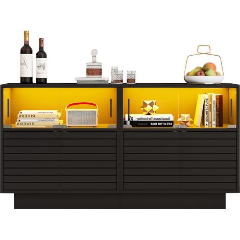 CHICFURN Vetrina buffet 130 x 35 x 68 cm nera in truciolato, LED e contenitore (1/5)