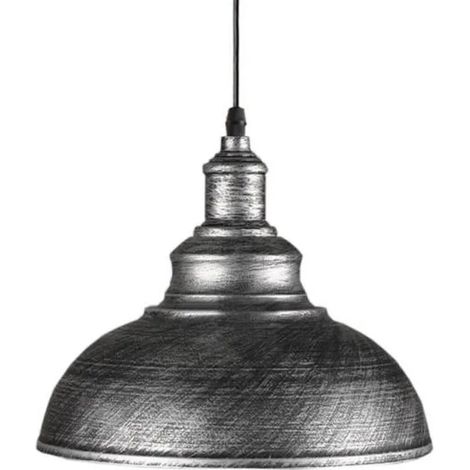 U-Do Suspensions E27 Métal Retro Lustre Abat-jour Luminaires Plafonniers Lampe Industriel Argent Gris (1/4)