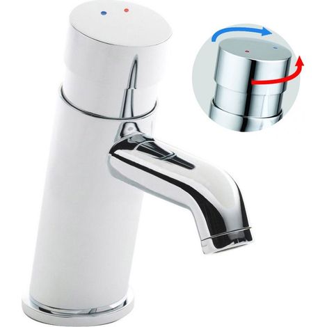 Non Concussive Basin Mixer Sink Tap Push Down Delay Self Close Closing Hot Cold (1/2)