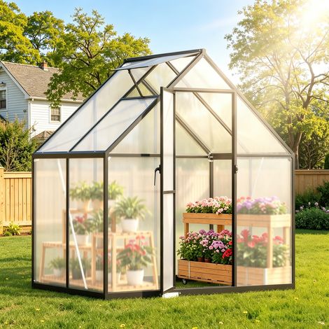 Jiubiaz Invernadero de jardín, terraza acristalada con estructura de aluminio negro, con certificación CE, fabricada en aluminio y PC (1/5)