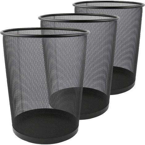 Cubo de basura redondo de metal negro con abertura visible para el reciclaje, adecuado para la oficina, el baño o la cocina. (1/5)