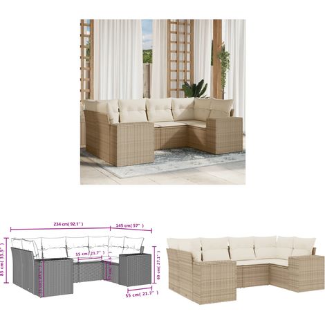 6-tlg. Garten-Sofagarnitur mit Kissen Beige Poly Rattan - Gartenmöbel - Sofagarnitur - Rattan Möbel - Outdoor Möbel - Lounge Set - Home & Living (1/3)