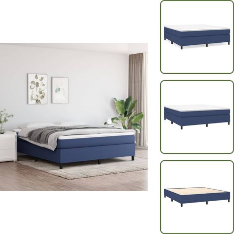 Sommier à lattes de lit avec matelas Bleu 160x200 cm Tissu - Lit Double - Lit Tapissier - Matelas Ressorts Ensachés - Literie - Chambre À Coucher (1/5)