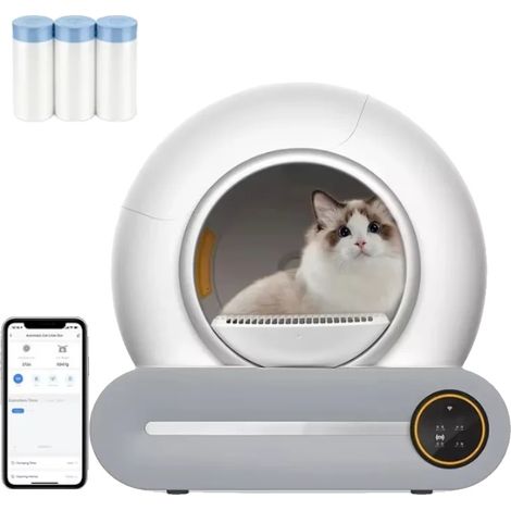 Arenero autolimpiable para gatos con funciones inteligentes, blanco. (1/2)