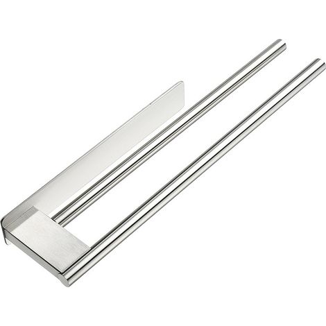 Porte Serviette Salle De Bain sans Percage, Adhesif Double Porte Serviette Acier Inoxydable Mural, Porte Serviettes pour Salle De Bain Et Cuisine, Argent Brossé (1/5)