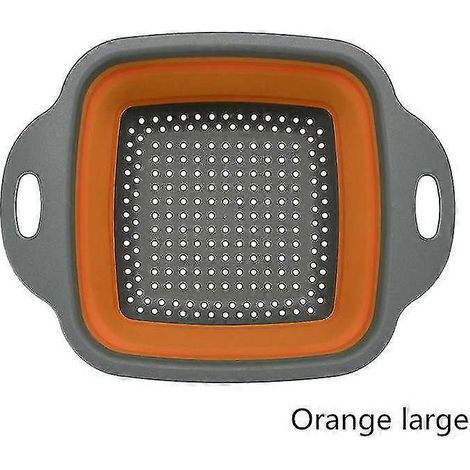 Faltbarer Silikon-Abtropfkorb, Küchenhelfer, Wasserfilter, Sieb, Obst- und Gemüsekorb, quadratischer Organizer zur Aufbewahrung – orange, große Größe