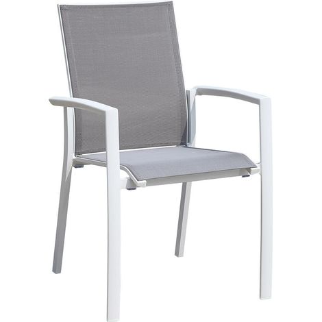 Sedia da Giardino con Braccioli in Alluminio e Textilene Bianco e Grigio Chiaro