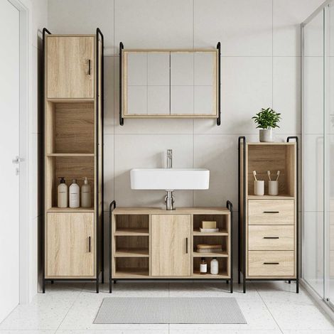 vidaXL Juego de Muebles de Baño 3 uds. Roble Sonoma 40 x 36 x 109,5 cm (1/5)