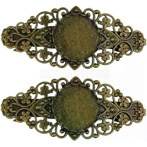 2 Stück antike französische Haarspangen mit floralem Muster, Cabochon-Rohling, Fassungsbasis (1/4)