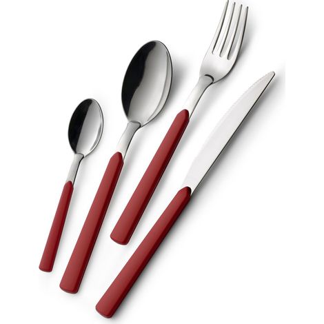 GLOUPIE Set 24 Posate Loft Rosso Per 6 Persone in Acciaio Inox e Manico In ABS Made In Italy Lavabili In Lavastoviglie