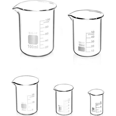 Longziming - Lot de 5 - Verres doseurs gradués - 5 ml. 10 ml. 25 ml. 50 ml et 100 ml - Usage en laboratoire et en cuisine (1/4)