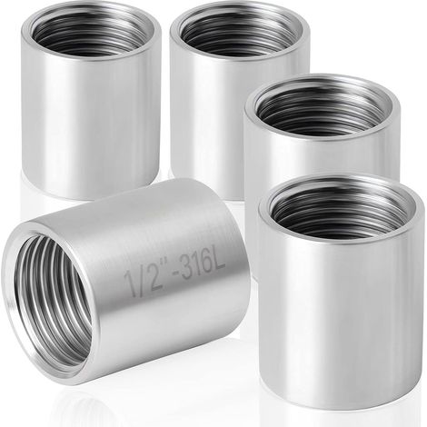 5 Pièces Connecteurs Droits en Acier Inoxydable 316, Raccord Droit Femelle Fileté 1/2" pour Tuyaux, Radiateurs, Drains, Réservoirs et Pièces (1/5)