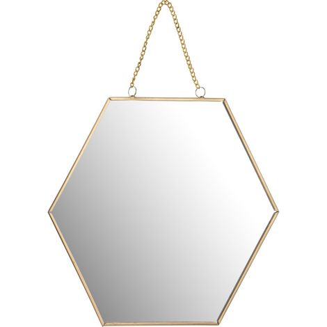 Miroir Doré Suspendu Forme Alvéole avec Chaînette - 25x22x1cm (1/2)