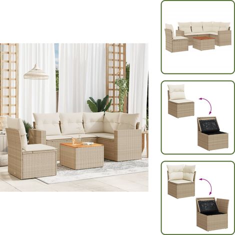 The Living Store 6-tlg. Garten-Sofagarnitur mit Kissen Beige Poly Rattan - Gartenmöbel - Outdoor Möbel - Rattan Gartenmöbel - PE-Rattan - Lounge Set (1/5)