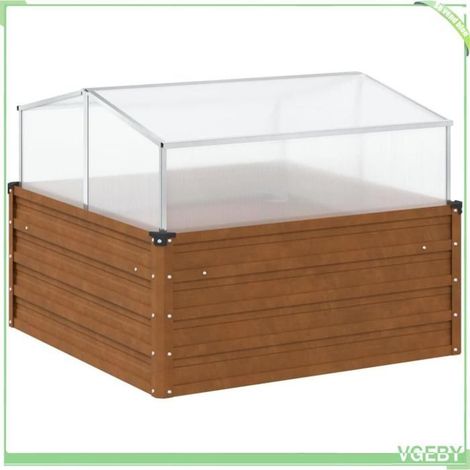 Jardinière de jardin avec serre - FAFEICY - 4008962 - Acier résistant aux intempéries - Polycarbonate 4 mm - 100x100x77/67 cm (1/5)
