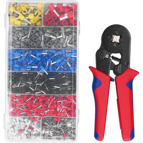 Crimpwerkzeug-Set, selbstjustierende Aderendhülsen-Crimpzange für 0,25–10 mm² AWG 23–7 mit Aufbewahrungsbox, 1200-teiliges Set elektrischer Drahtklemmen und Crimpverbinder für Elektriker. (1/5)