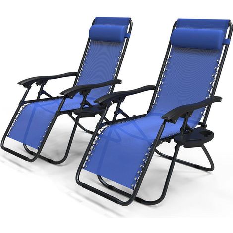VOUNOT® Liegestuhl Klappbar, Relaxstuhl Garten mit Getränkehalter und Kopfpolster, Blau (1/5)