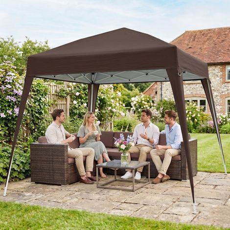Abri de Jardin Pliable 2.4x2.4m avec Armature en Acier et Haubans Anti-Vent, Couleur Café (1/5)