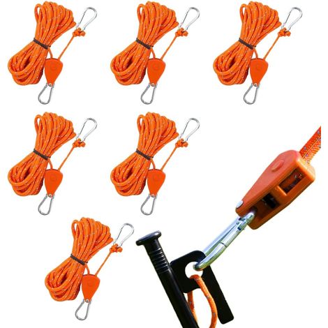 (6 Pièces) 4m Corde à Cliquet Réglable Voile Ombrage, Ratchet Poulie à Cliquet avec Tendeurs, Robuste Cordes de Tension Réfléchissantes, Corde de (1/5)