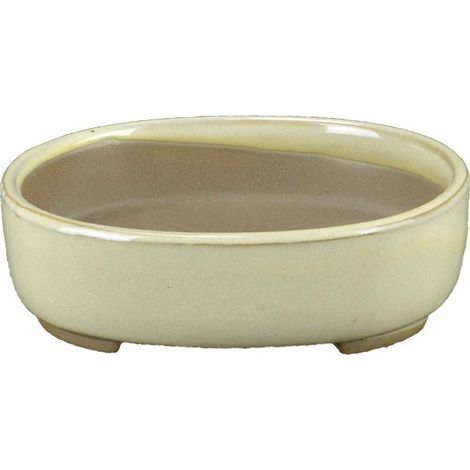 Vaso per bonsai Giapponese Morrisan ovale in gres smaltato bianco 8x9,5x2 cm - B02-8-9C