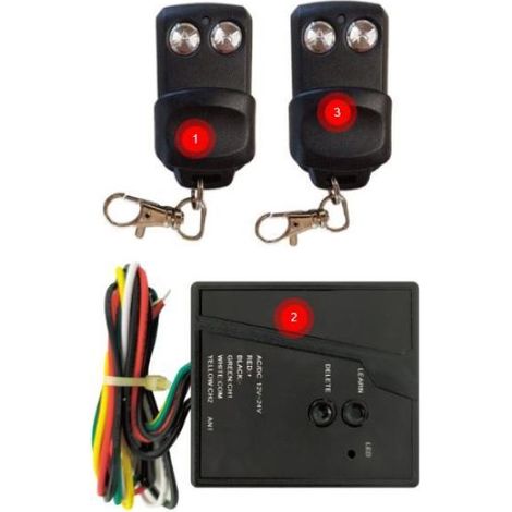 KIT Centralita + 2 Mandos Para Cochera 433,92 MHz Para 2 Canales  SUPRK001 (1/2)