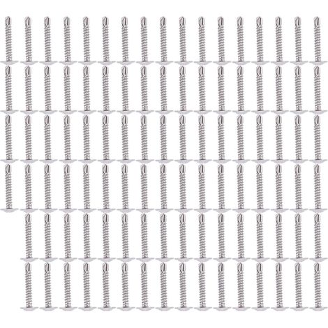 Vis à métaux autoforeuses M4,2 x 25 mm, rondelle plate intégrée, lot de 100 pièces en acier inoxydable, kit de fixation pour bricolage et assemblage. (1/5)
