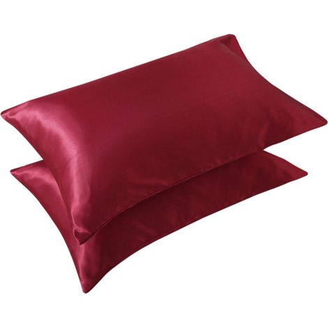 Taie d’oreiller unie imitation soie, couleur bordeaux, douce et lisse, housse décorative élégante (1/4)