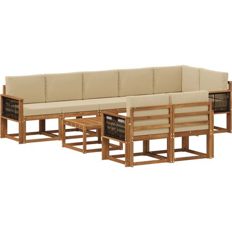Outdoor Sofa Set with Cushion 9 pcs Natural and Beige Polyester vidaXL (1/5)
