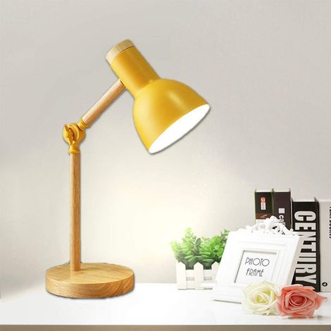 Décoration Lampe de Table LED Lampe de Bureau E27 Salon Lampe en Bois Moderne Réglable Luminaire Industrielle à Poser Lampes de Lecture pour Lampe de Chevet Chambre étudier, jaune (1/5)