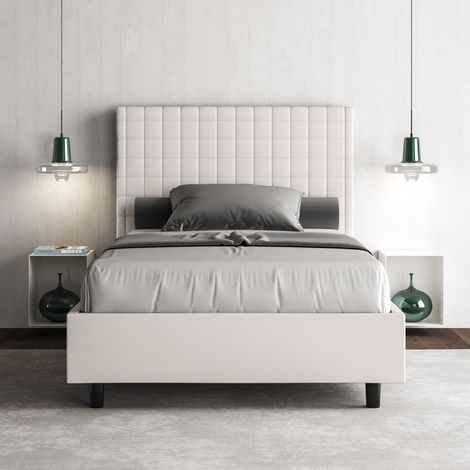 Letto matrimoniale francese senza rete imbottito 140x210 similpelle bianco Sunny (1/4)