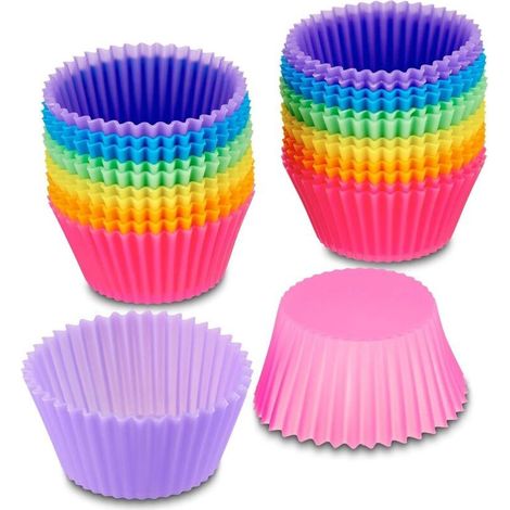 Lot de 24 moules à muffins réutilisables en silicone, accessoire de cuisson flexible pour four et lave-vaisselle, idéal pour pâtisseries et cupcakes
