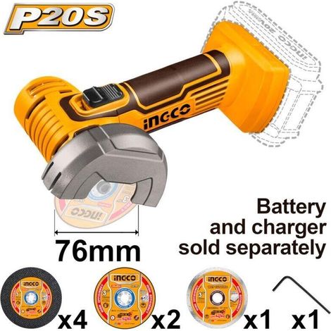 MINI SMERIGLIATRICE A DISCO 76mm A BATTERIA - SOLO CORPO - INGCO CAGLI76011 (1/5)