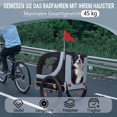 Remorque de vélo pour chien (jusqu’à 40 kg) gris-noir avec attache pivotante sécurisée, remorque utilitaire munie de moustiquaire et protection pluie (1/4)