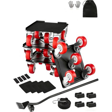 VEVOR Chariot de Demenagement 4PCS Deplace Meubles Lourds Capacite Charge 1575 kg 5 Roues Rotatives 360° Plateau Roulant Manutention Demenageur Acier Carbone pour Meuble Refrigerateur Canape Armoire