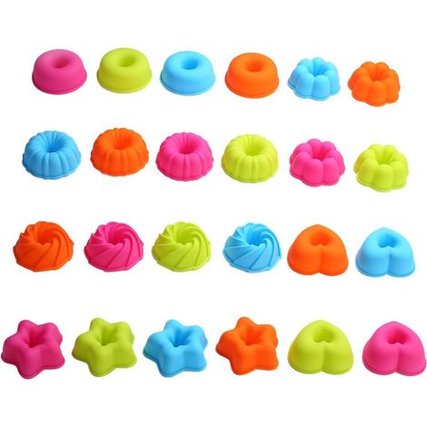 24pièces Lot de Moules Silicone Muffins et Cupcakes Réutilisables Antiadhésifs Formes Variées Flexibles pour Pâtisserie Maison,Parent,- (1/4)