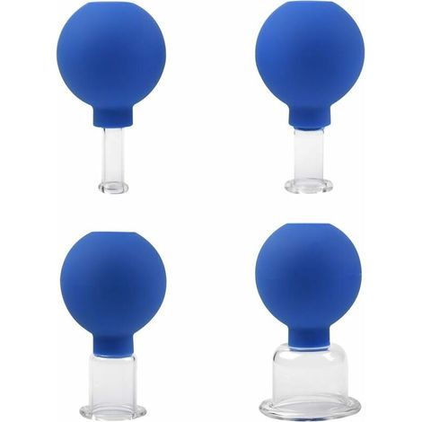 Juego de 4 ventosas de vidrio de diferentes tamaños, ventosas para masaje, ventosas anticelulíticas, ventosas para masajear la cabeza, la cara y otras partes del cuerpo, 4 piezas. (1/5)