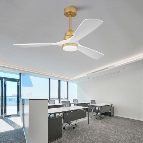 Ventilador de techo LED 132x132x40 cm de metal y madera blanco y dorado reversible MEUBLIV (1/5)