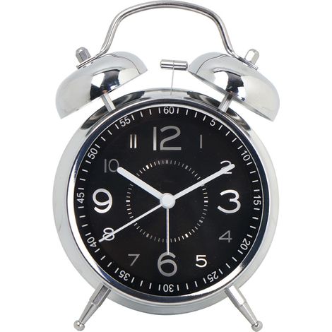 Lauter Wecker für schwere Schläfer, doppelt laute Glocke, großer Morgenwecker aus Metall, geräuschlose analoge Tischuhr für Schlafzimmer, Büro, 16 cm, Schwarz
