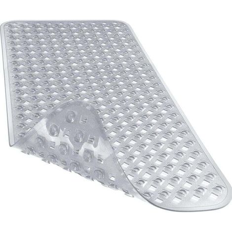Tapis De Baignoire Antidérapant Avec Trous De Drainage Ventouses Lavable Machine Sans BPA Latex 34,5 X 15,5 Pouces Gris (1/4)