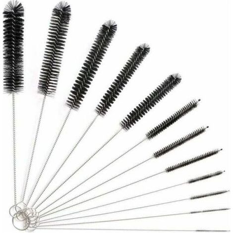 Lot de 12 brosses nettoyage nylon acier inoxydable pour bouteilles, claviers et coins difficiles d'accès. Rangement facile (1/4)